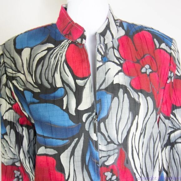 Afred Dunner women's cotton blend floral print zip up blazer jacket, size 16 - Picture 5 of 16